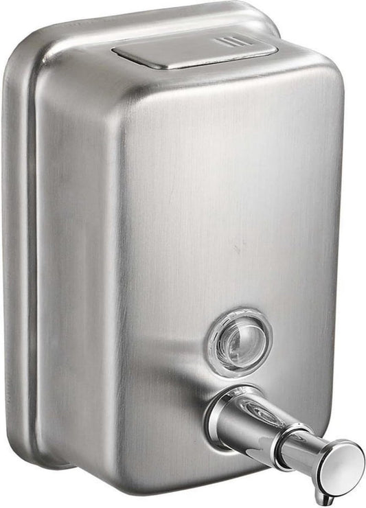 Durable commercial wall-mounted stainless steel soap dispenser with a large capacity for hand soap, V1188-MS-313-0336