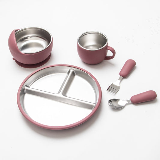 5-Piece Set - Children's Plate - Baby Plate in Stainless Steel - BPA-Free - Non-Slip - Unbreakable - V1188-MS-313-0345