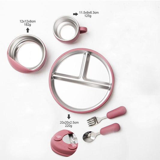 5-Piece Set - Children's Plate - Baby Plate in Stainless Steel - BPA-Free - Non-Slip - Unbreakable - V1188-MS-313-0345