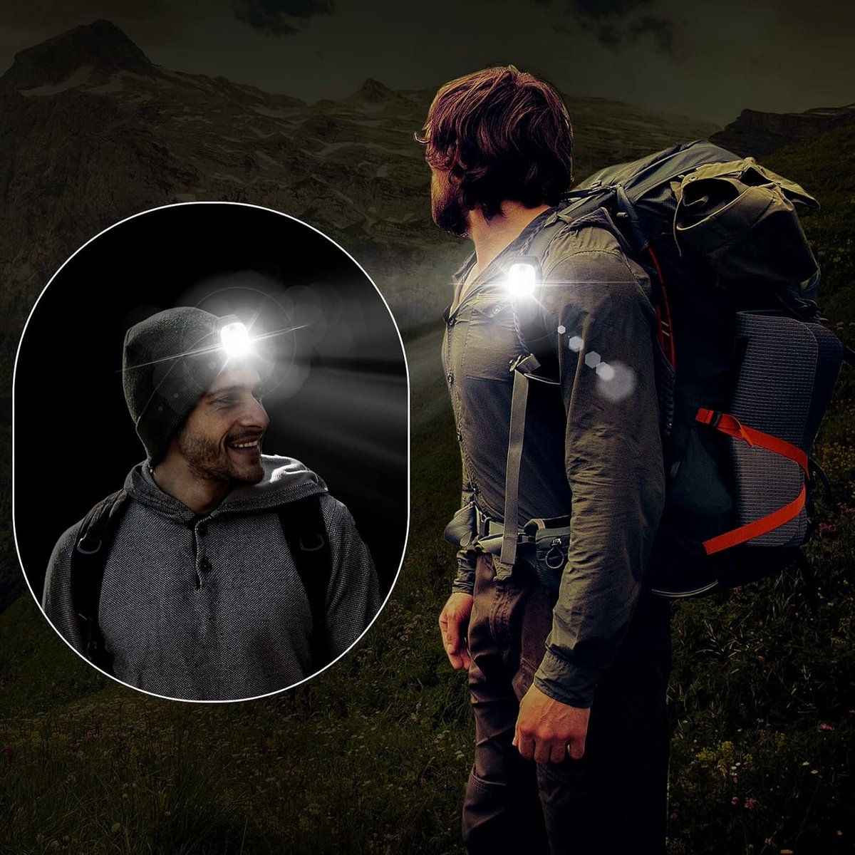 Clip-on outdoor running light, LED flashlight, USB rechargeable, reflective plastic safety light, accessory V1188-MS-313-0347