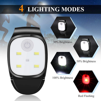 Clip-on outdoor running light, LED flashlight, USB rechargeable, reflective plastic safety light, accessory V1188-MS-313-0347