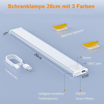 20cm LED Under Cabinet Lighting with Motion Detector - Rechargeable - 3 Colour Temperatures and Infinite V1188-MS-313-0369