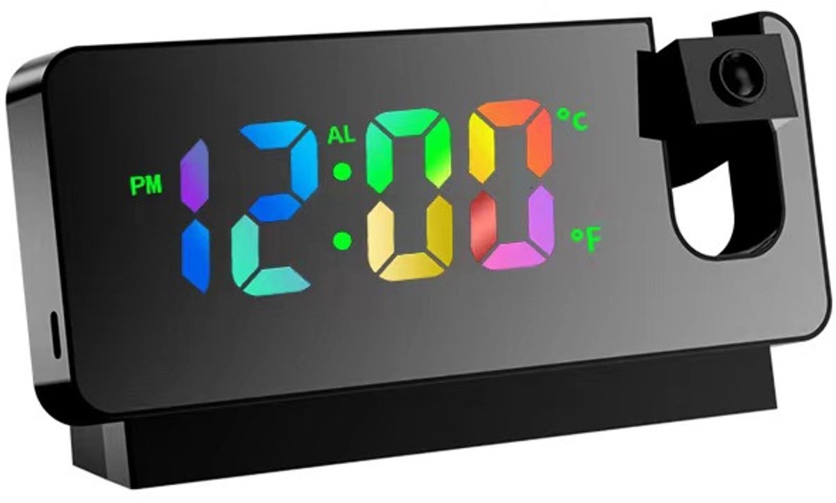 Wekker projection alarm clock, LED mirror alarm clock, alarm clock with projection function, projection clock V1188-MS-313-0370