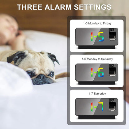 Wekker projection alarm clock, LED mirror alarm clock, alarm clock with projection function, projection clock V1188-MS-313-0370