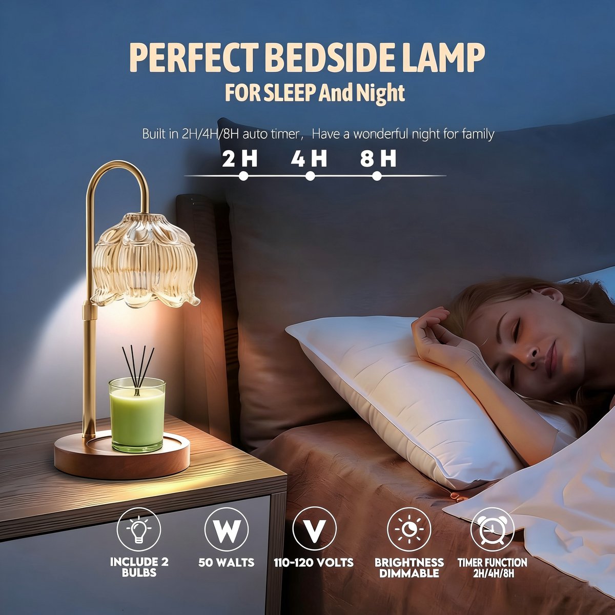 Candle Lamp - Candle Warmer - Candle Warmer with Dimmer - Electric Candle Lamp with Timer - For Scented Jar V1188-MS-313-0375