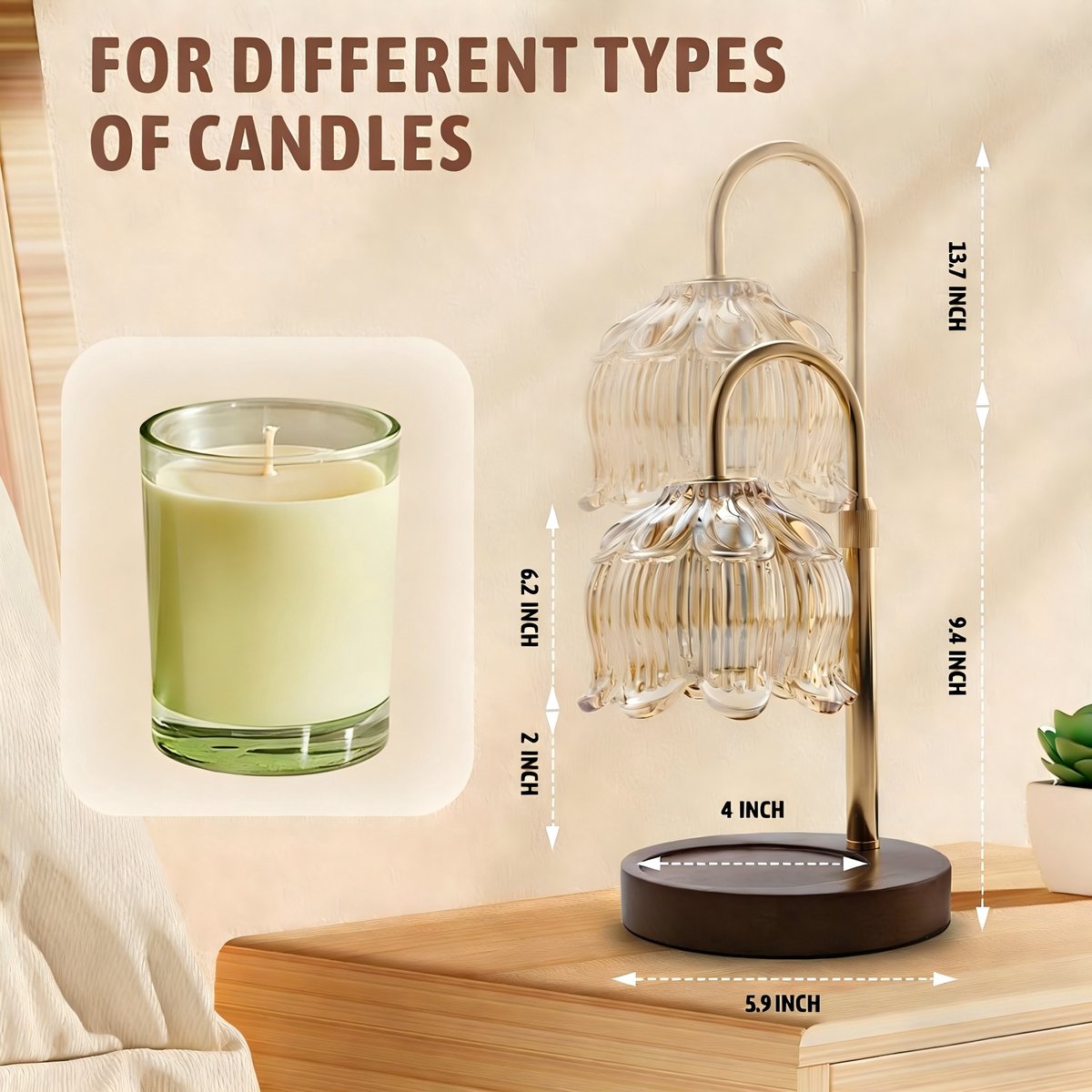 Candle Lamp - Candle Warmer - Candle Warmer with Dimmer - Electric Candle Lamp with Timer - For Scented Jar V1188-MS-313-0375