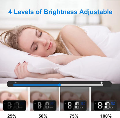 Digital alarm clock, LED digital clock with temperature display, portable mirror alarm clock, 13 alarm tones, V1188-MS-313-0383