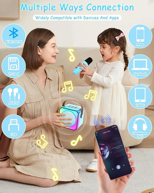 Children's karaoke machine with 2 microphones, portable karaoke machine with LED lights and voice changing V1188-MS-313-0385