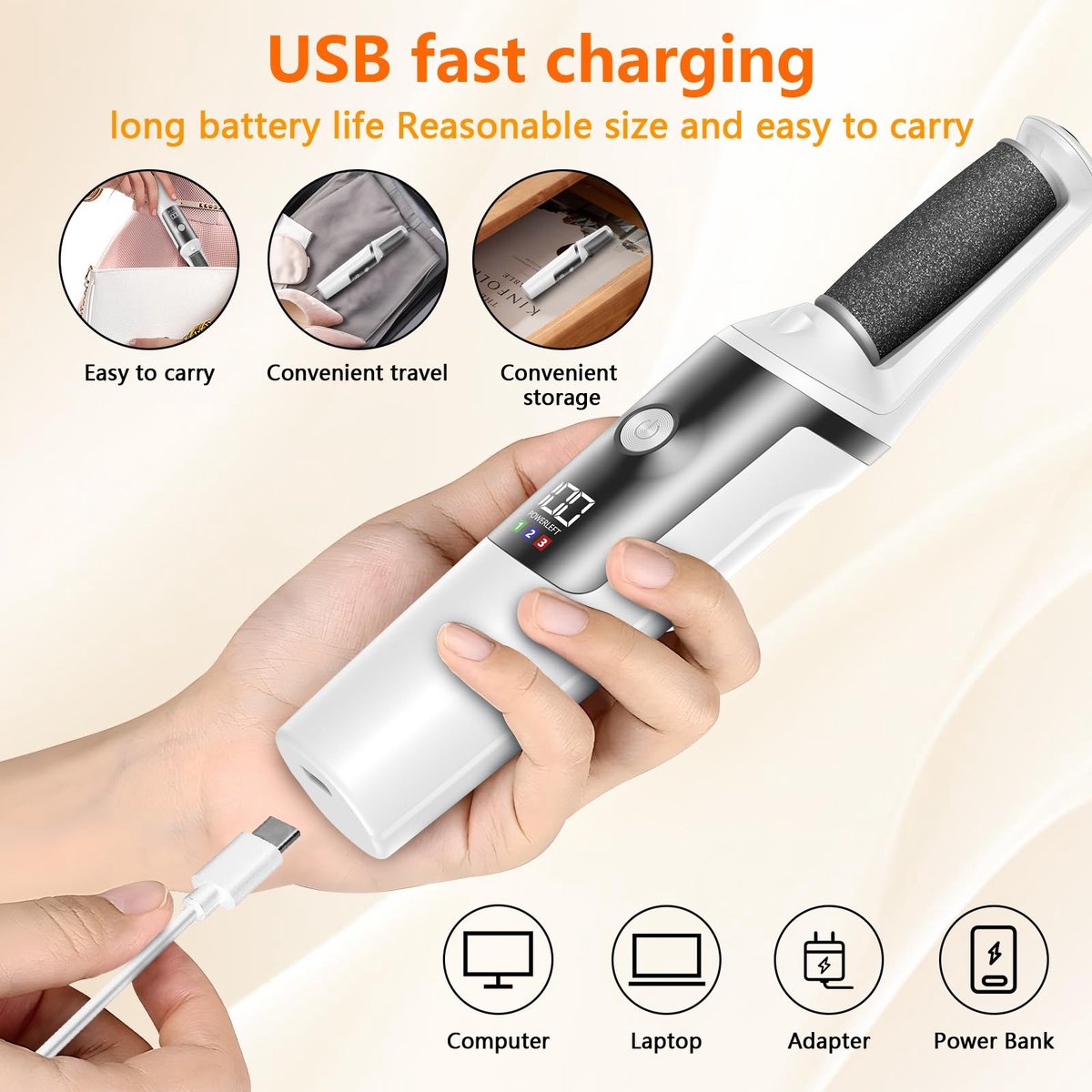 Electric Foot File - Professional Foot File - Pack of 10 - 3 Adjustable Speeds - For Dead Skin and Calluses - V1188-MS-313-0389
