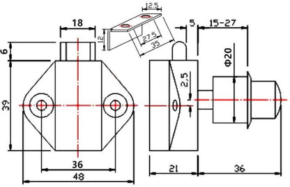 5-Piece Push Button Lock - Push Button for Motorhome - Door Lock - Locking Button for Shutter Door - For V1188-MS-313-0393