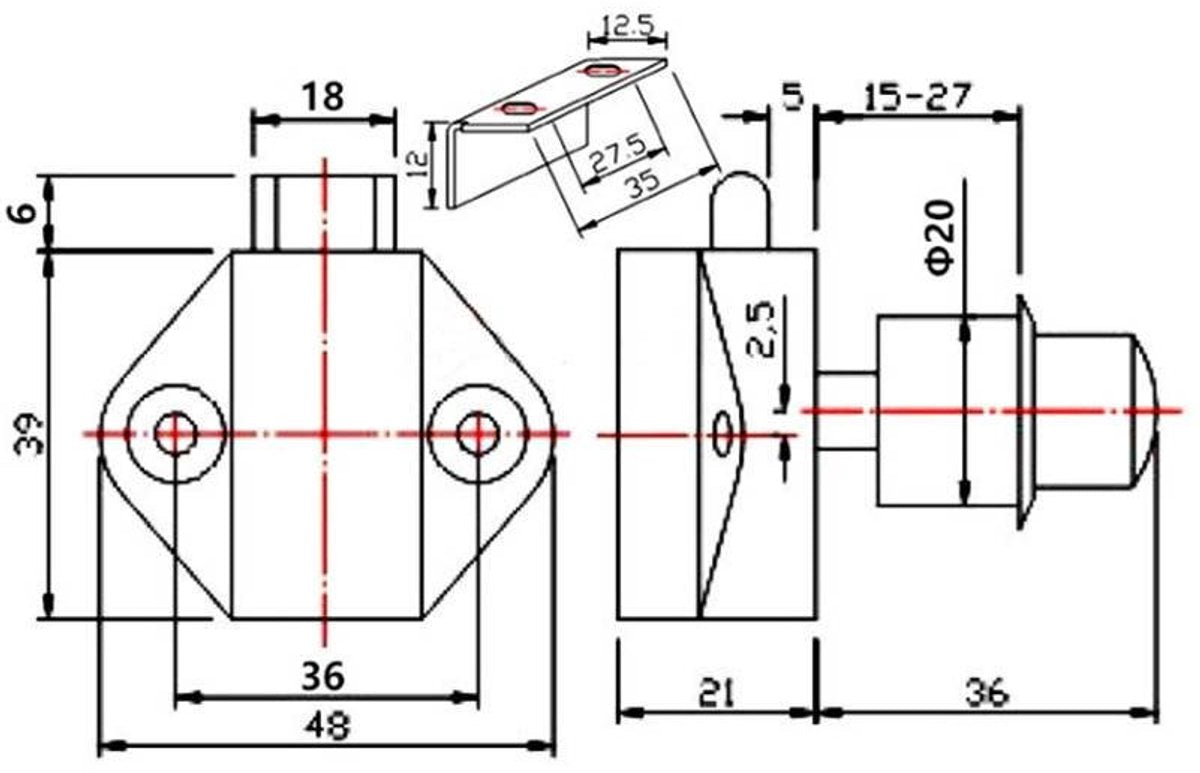 5-Piece Push Button Lock - Push Button for Campervan - Door Lock - Locking Button for Shutter Door - For V1188-MS-313-0395