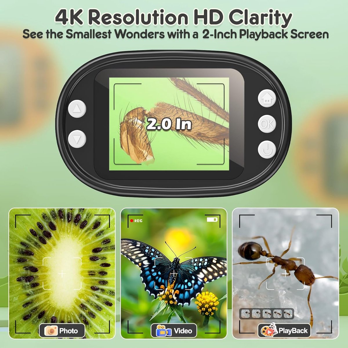 Children's Microscope - 1000X Portable Digital Microscope - 0-inch Screen - Rechargeable - With Slide Set - V1188-MS-313-0399