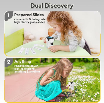 Children's Microscope - 1000X Portable Digital Microscope - 0-inch Screen - Rechargeable - With Slide Set - V1188-MS-313-0399