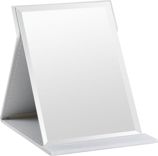 Folding tabletop mirror with PU leather cover - 125 x 17 cm - Portable travel mirror with stand - Makeup V1188-MS-313-0411