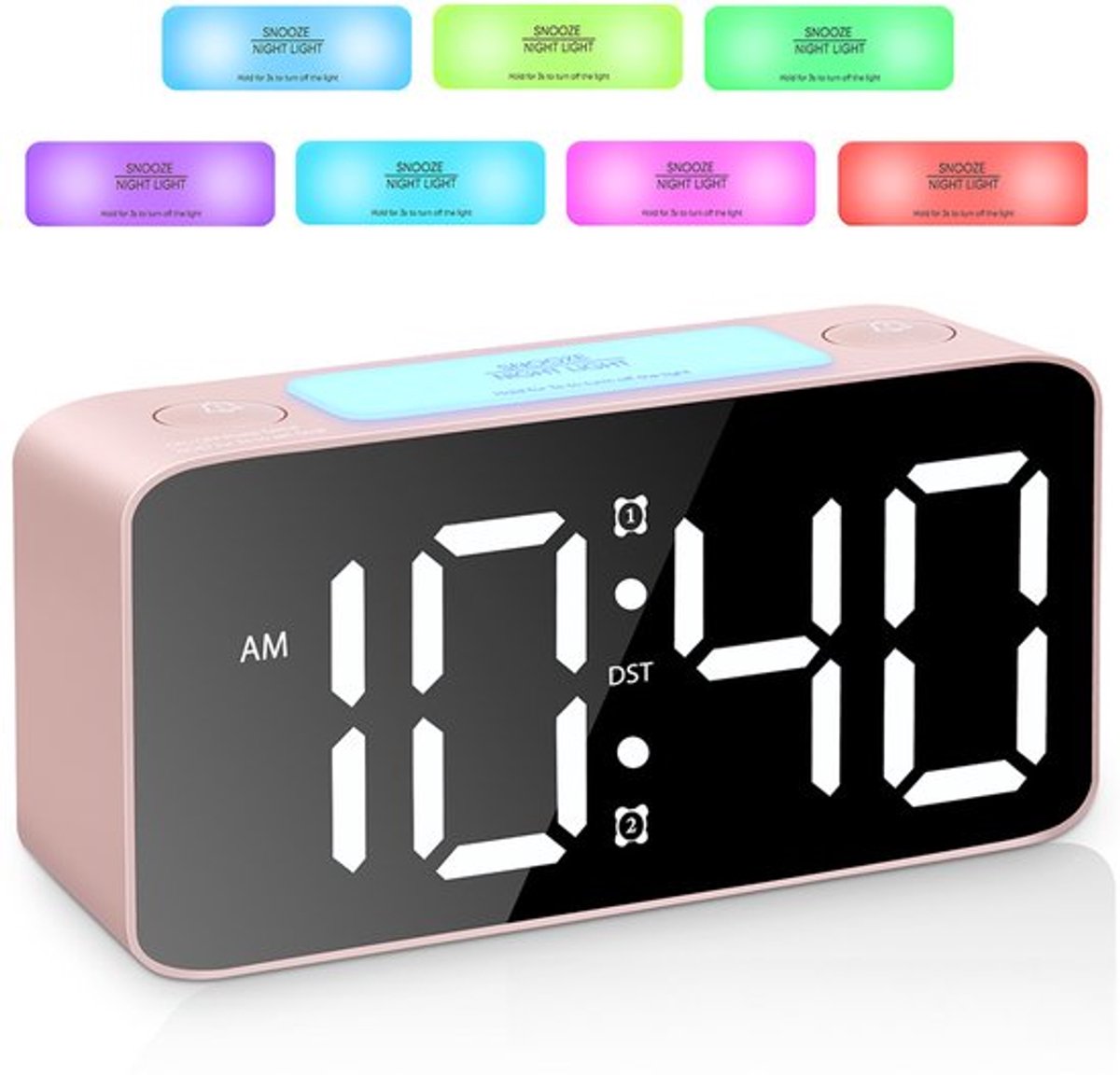 Digital Night Light - Klok Extra Powerful - 7 Colors - Ideal for Heavy Sleepers - Adjustable Volume and USB V1188-MS-313-0412