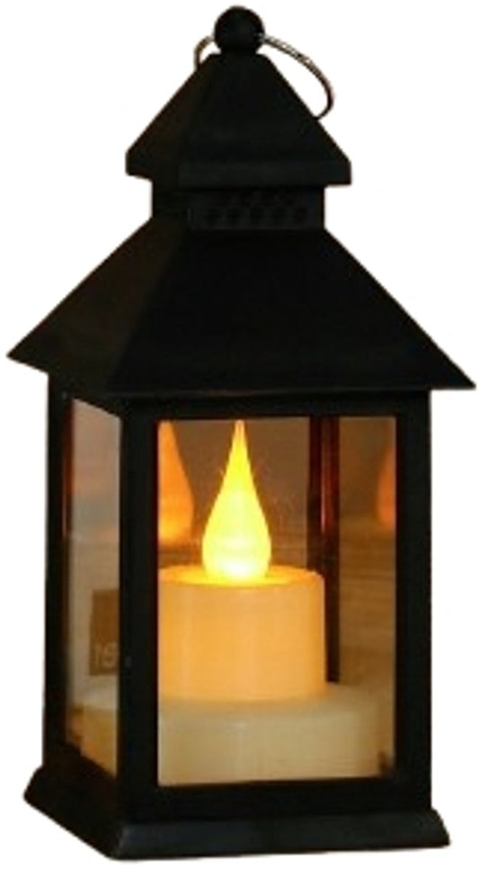 Decorative black lanterns for outdoor tables - Set of 2 mini LED metal lanterns for Halloween, weddings, V1188-MS-313-0416