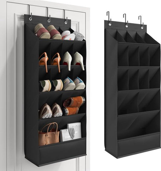 Hanging Shoe Organizer - Shoe Storage - 15 Large Compartments - Met Haken - Over-the-Door Organizer - V1188-MS-313-0417