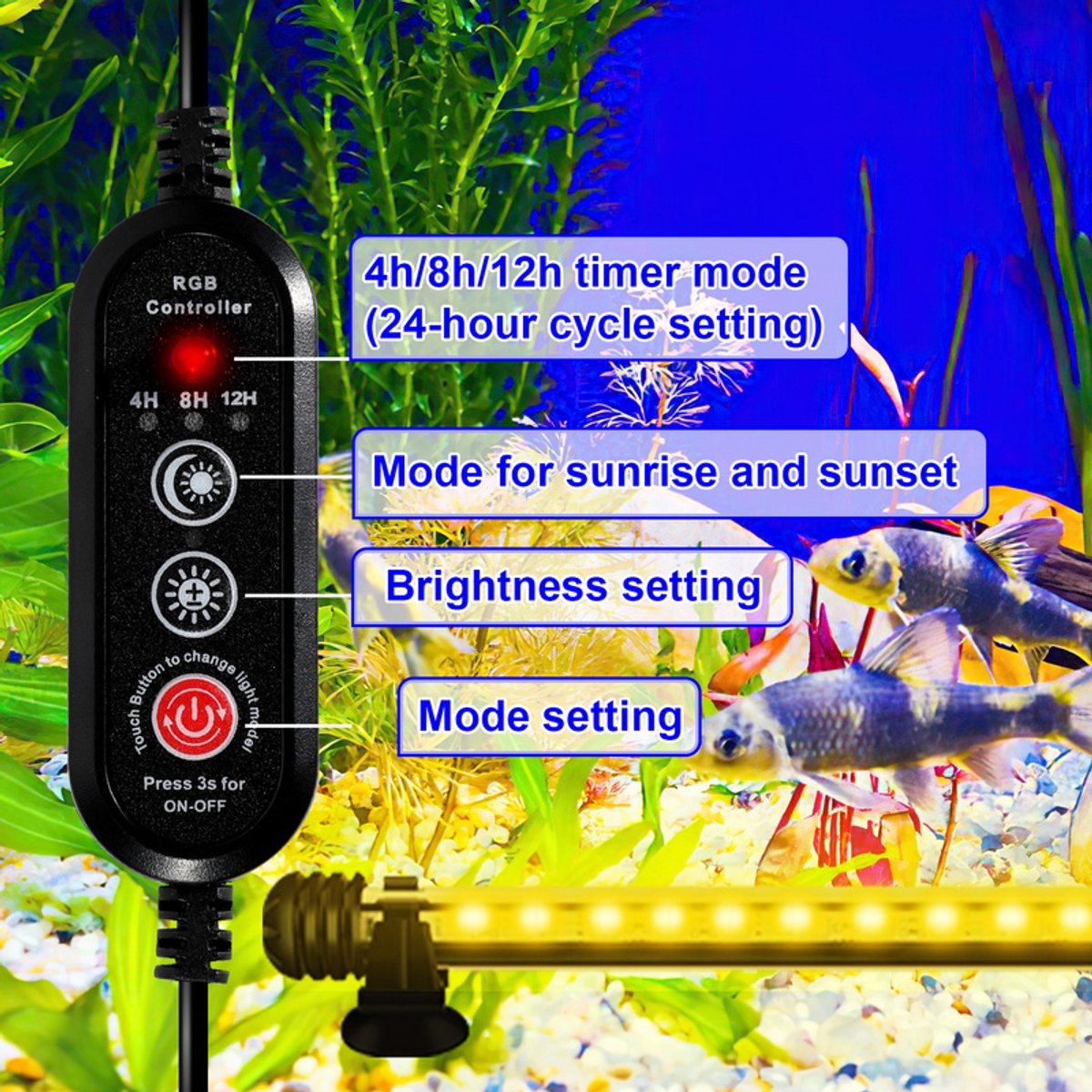 RGB Aquarium Light with Controller - Length 48.5 cm - 5.4 Watt - Aquarium Lamp - Aquarium Lamp - Aquarium V1188-MS-313-0419