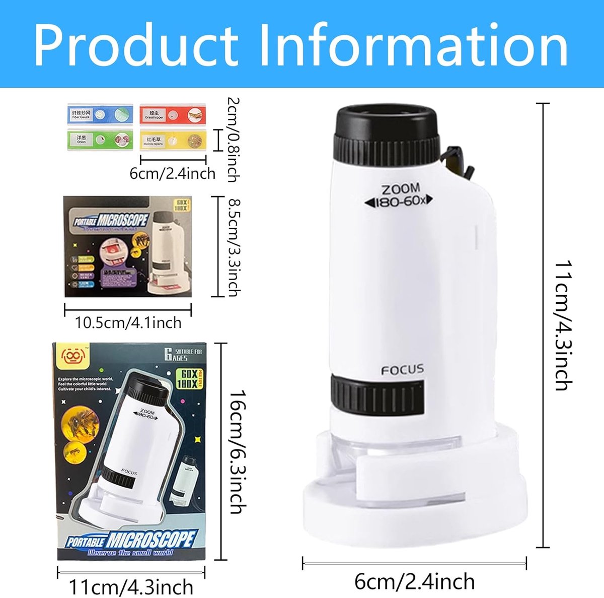 Microscope - Children's Microscope - Portable Pocket Microscope - Mini 60X-180X - Kids Exploration Kit - for V1188-MS-313-0424