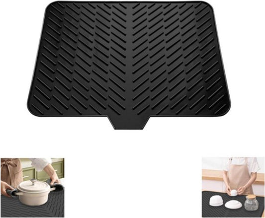 Silicone dish draining mat with integrated rim, heat-resistant, eco-friendly, waterproof, and non-slip. Ideal V1188-MS-313-0426