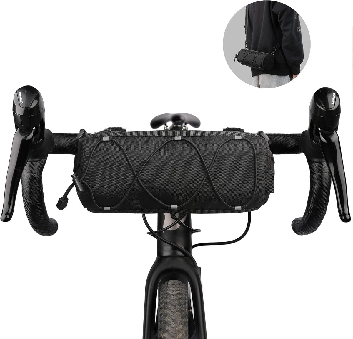 Bicycle handlebar bag - mountain bike bag for road bikes - black commuter shoulder bag V1188-MS-313-0431
