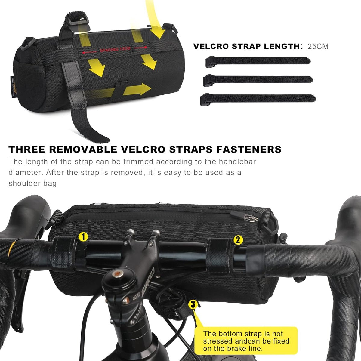 Bicycle handlebar bag - mountain bike bag for road bikes - black commuter shoulder bag V1188-MS-313-0431
