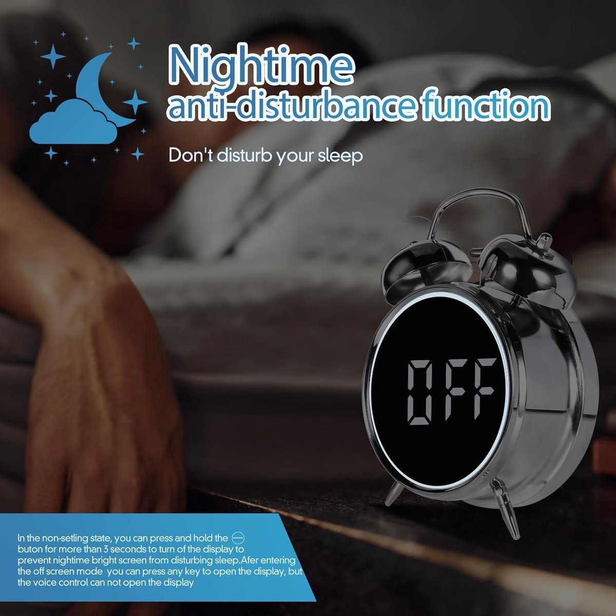 Digital clock - Digital clock - LED display - Bedroom - Clock - Energy efficient - Black V1188-MS-313-0432