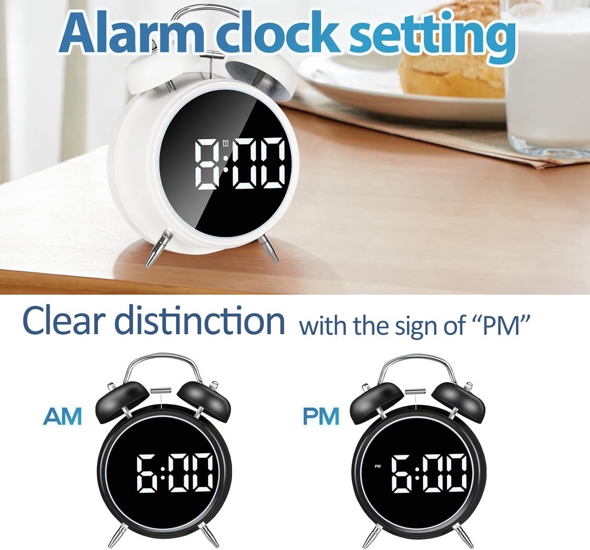 Digital clock - Digital clock - LED display - Bedroom - Clock - Energy efficient - Black V1188-MS-313-0432