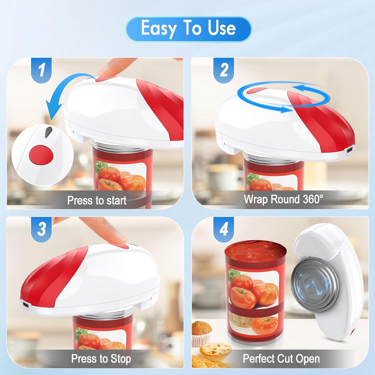 Automatic electric can opener with touch control for all can sizes (red) V1188-MS-313-0445