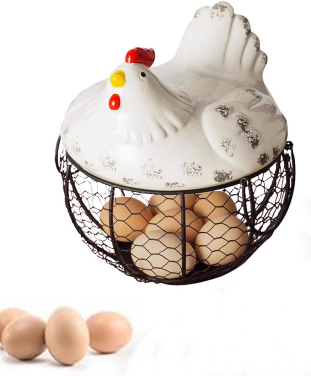 Egg basket, egg holder, egg storage, metal fruit bowl, chicken pattern, ceramic egg storage basket, iron V1188-MS-313-0447