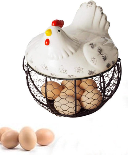 Egg basket, egg holder, egg storage, metal fruit bowl, chicken pattern, ceramic egg storage basket, iron V1188-MS-313-0447