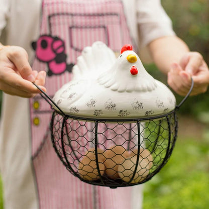 Egg basket, egg holder, egg storage, metal fruit bowl, chicken pattern, ceramic egg storage basket, iron V1188-MS-313-0447