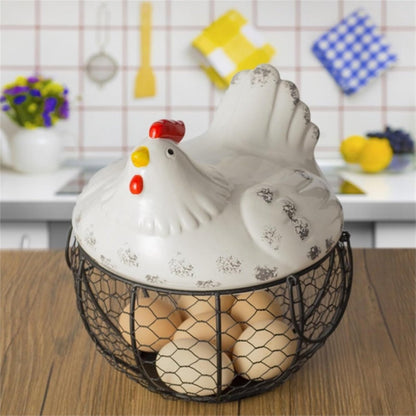 Egg basket, egg holder, egg storage, metal fruit bowl, chicken pattern, ceramic egg storage basket, iron V1188-MS-313-0447