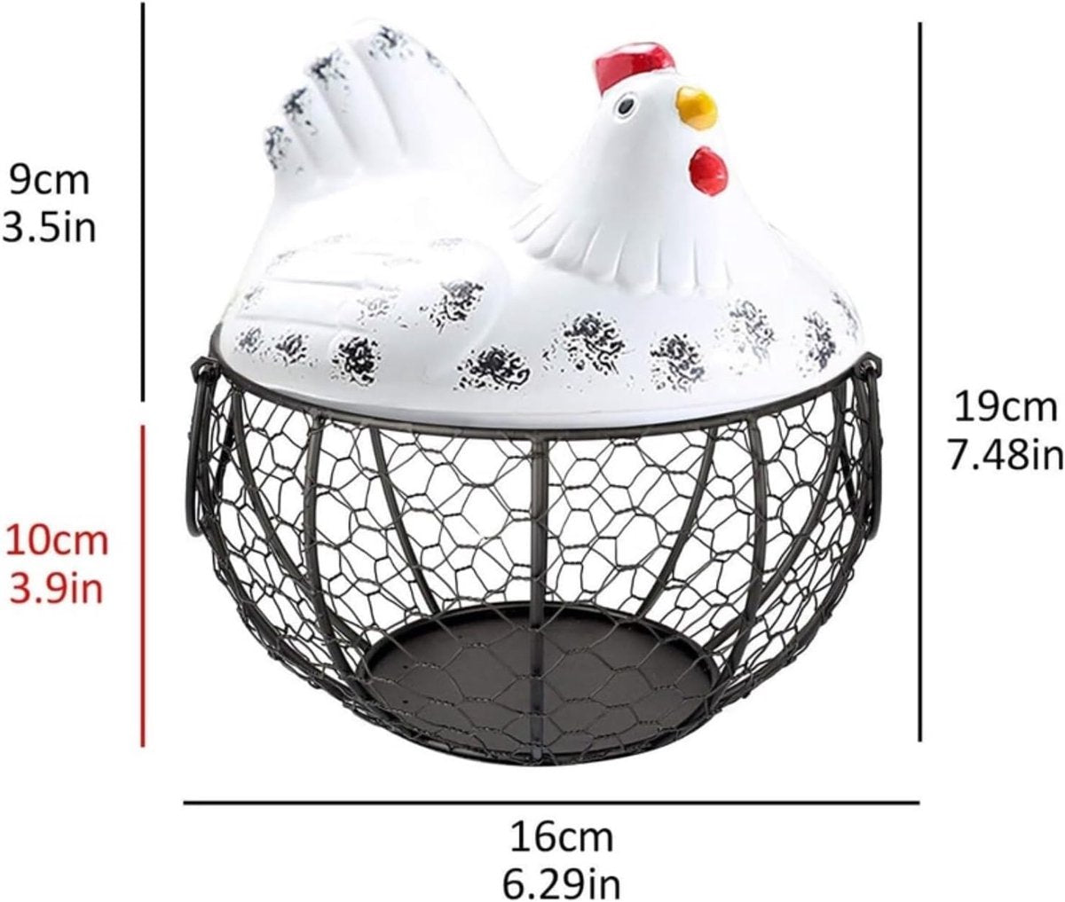 Egg basket, egg holder, egg storage, metal fruit bowl, chicken pattern, ceramic egg storage basket, iron V1188-MS-313-0447