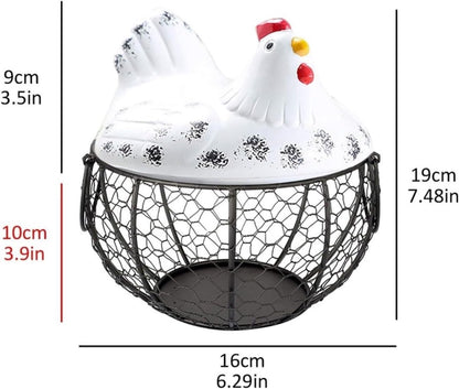 Egg basket, egg holder, egg storage, metal fruit bowl, chicken pattern, ceramic egg storage basket, iron V1188-MS-313-0447