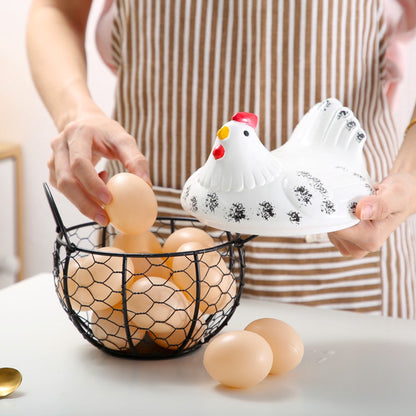 Egg basket, egg holder, egg storage, metal fruit bowl, chicken pattern, ceramic egg storage basket, iron V1188-MS-313-0447