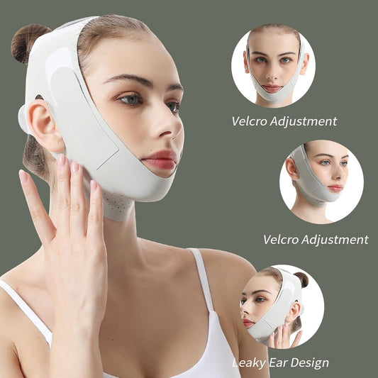 Reusable face sleep mask - V-shaped chin strap - Firming and tightening band for double kin - Sleep mask - V1188-MS-313-0456