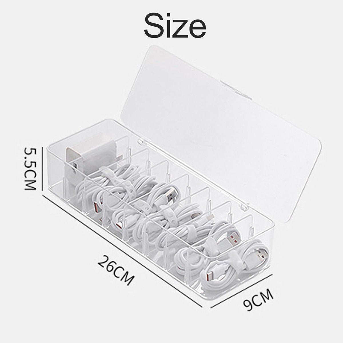 Cable storage box - Cable organizer with 10 cable ties - Cable storage box - Clear plastic storage box for V1188-MS-313-0459