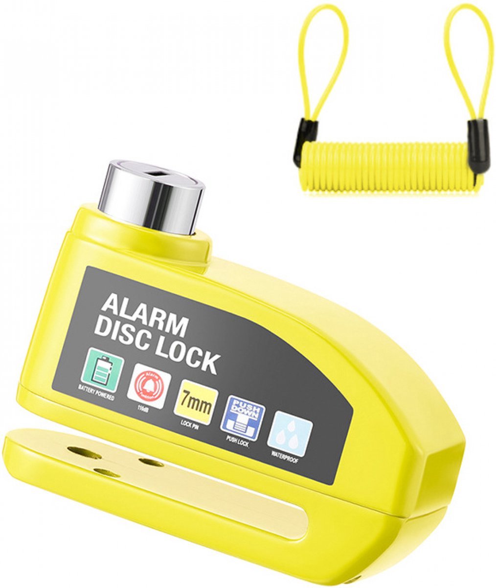 Bicycle disc brake lock - Disc brake alarm - With reminder cable - 7 mm - Motorcycle lock - Scooter lock - V1188-MS-313-0464
