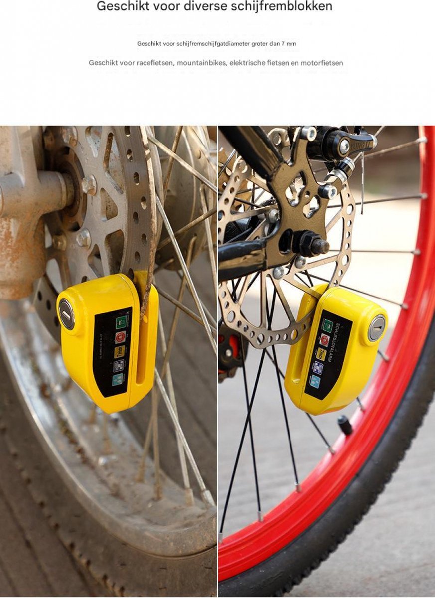 Brake disc lock with alarm - With reminder cable - 7 mm - Motorcycle lock - Scooter lock V1188-MS-313-0465