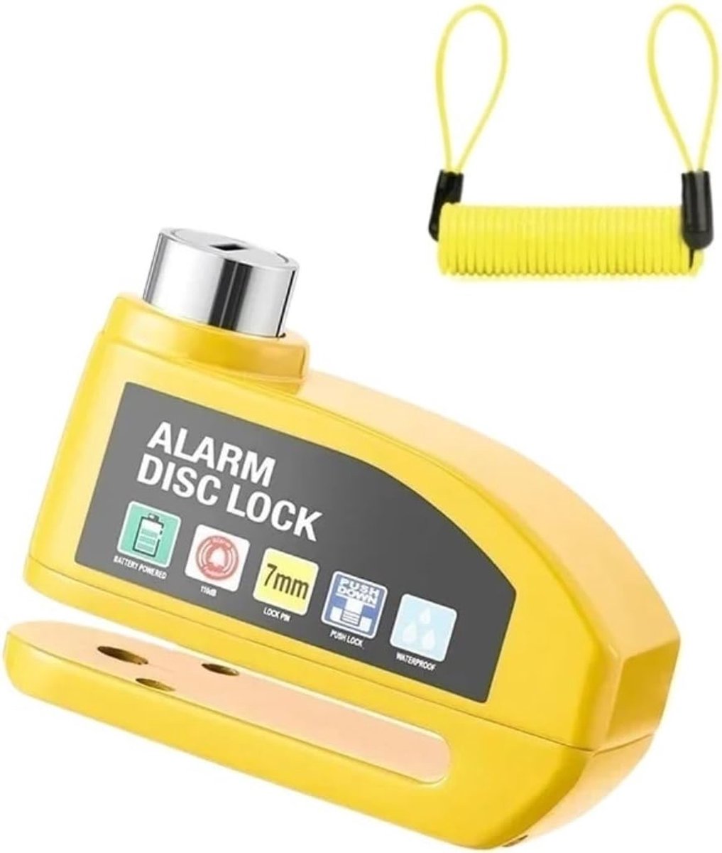 Bicycle disc brake lock - Disc brake alarm - With reminder cable - 7 mm - Motorcycle lock - Scooter lock - V1188-MS-313-0466