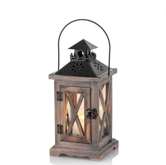 Vintage Wooden and Metal Lantern Candle Holder, Decorative Lantern Stand for Outdoor Country Wedding V1188-MS-313-0471