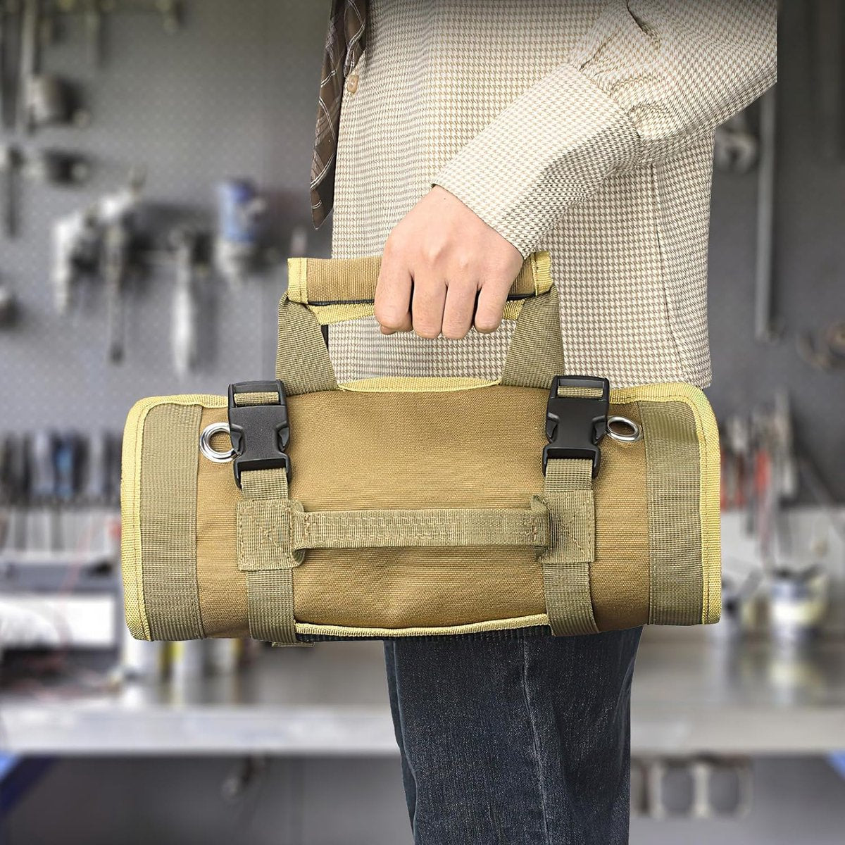 Roll-up tool bag - Tool belt - Open tool bag - with adjustable strap - Drill holder - Canvas - Roll-up pouch V1188-MS-313-0472
