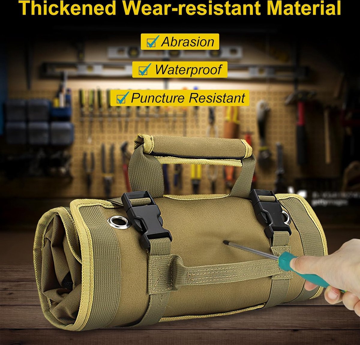 Roll-up tool bag - Tool belt - Open tool bag - with adjustable strap - Drill holder - Canvas - Roll-up pouch V1188-MS-313-0472