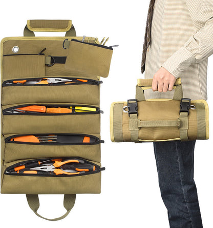 Roll-up tool bag - Tool belt - Open tool bag - with adjustable strap - Drill holder - Canvas - Roll-up pouch V1188-MS-313-0472