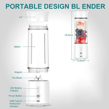 Blender - Mini Blender - Smoothie Maker - USB Rechargeable Mini Blender - Portable Blender for Milkshakes, V1188-MS-313-0477