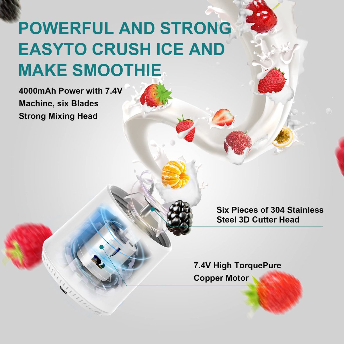 Blender - Mini Blender - Smoothie Maker - USB Rechargeable Mini Blender - Portable Blender for Milkshakes, V1188-MS-313-0477