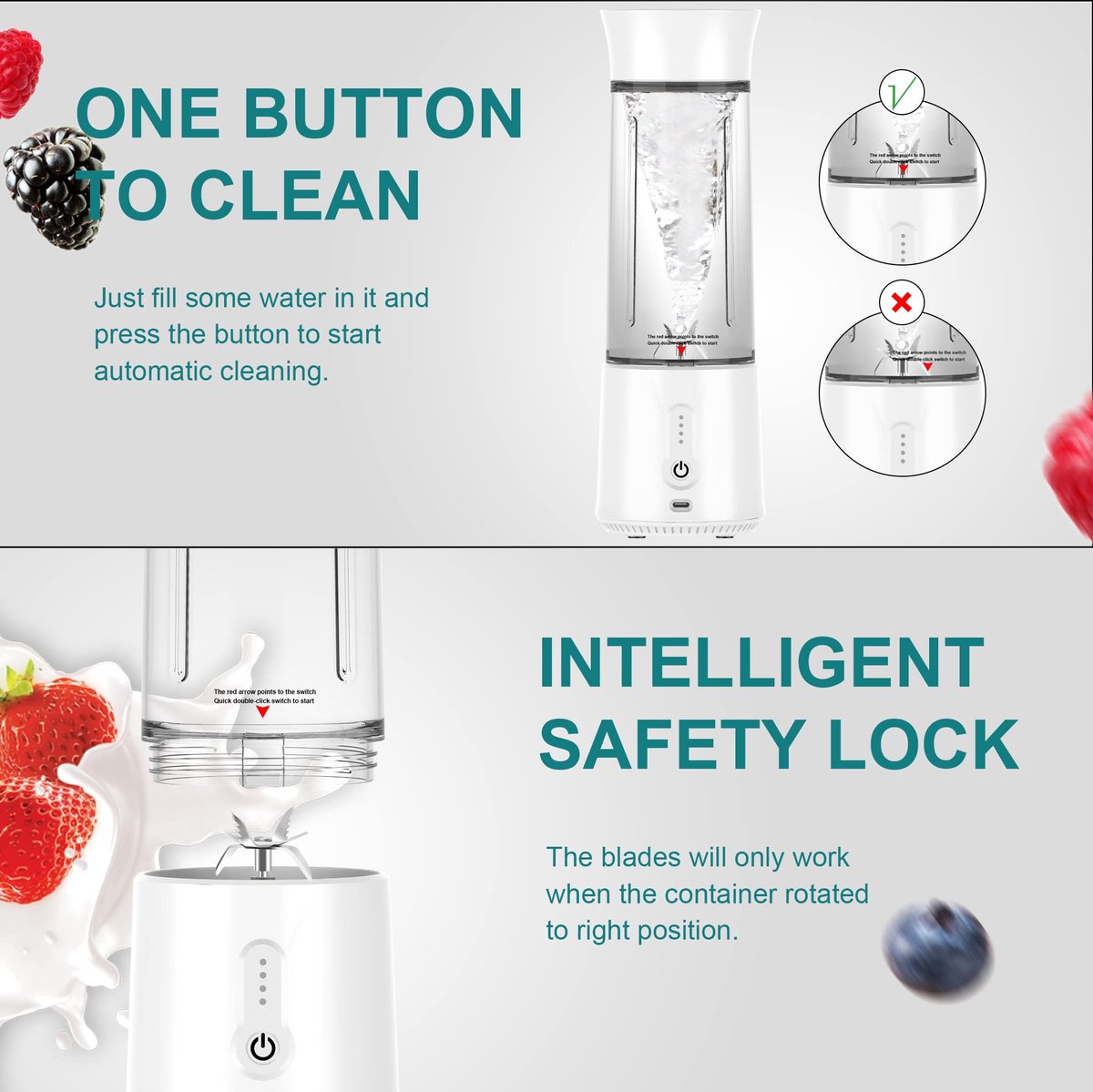 Blender - Mini Blender - Smoothie Maker - USB Rechargeable Mini Blender - Portable Blender for Milkshakes, V1188-MS-313-0477