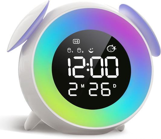 Children's alarm clock, educational day/night alarm clock with 15-color night light, snooze function, 2 V1188-MS-313-0489