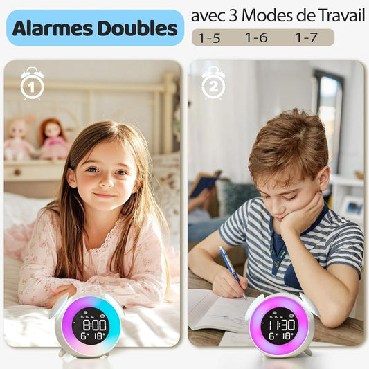 Children's alarm clock, educational day/night alarm clock with 15-color night light, snooze function, 2 V1188-MS-313-0489